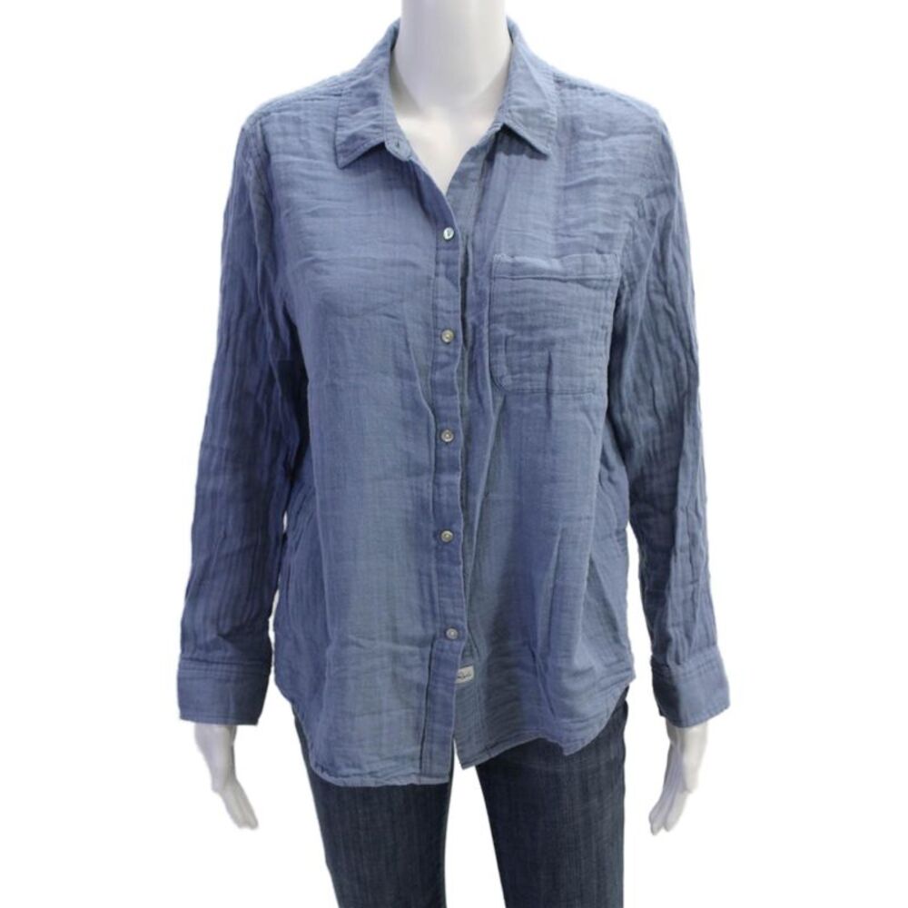 Rails Womens Cotton Collared Long Sleeve Buttoned Blouse Light Blue Size M